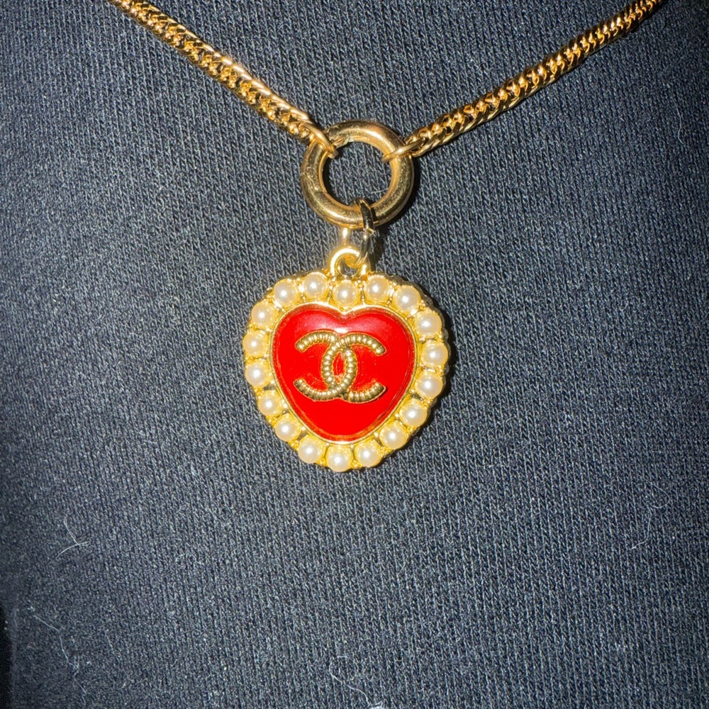 CC Gold and Red Heart Pendant Necklace